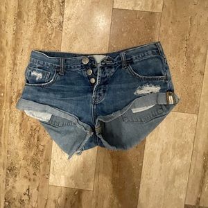 Dark denim high rise jean shorts